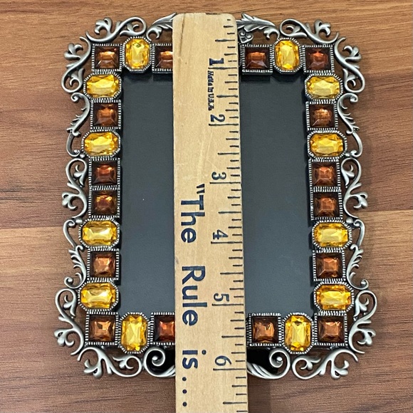 TWO’s Company Gold Amber Austrian Crystal Pewter Silver 4x3 Photo Picture Frame - Picture 9 of 11